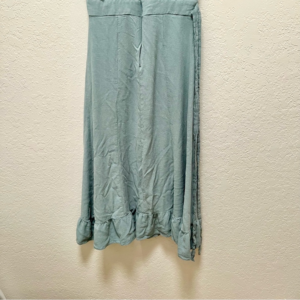 Bohme Mint Green Ruffle Midi Dress Sleeveless Boho Feminine Ruffle Linen - Picture 8 of 8